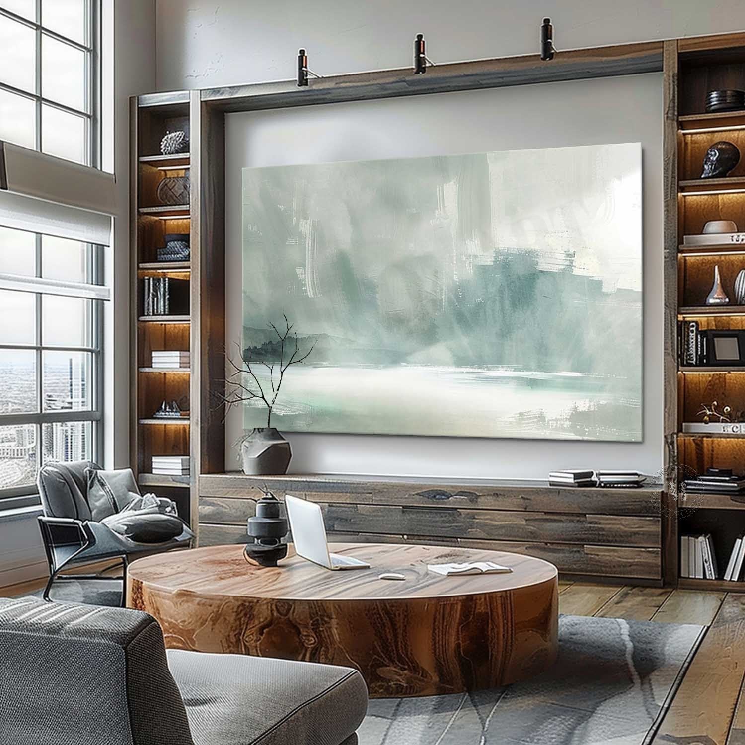 Large Green Landscape Canvas Art for Sale Wabi-Sabi Wall Art Green Landscape Painting