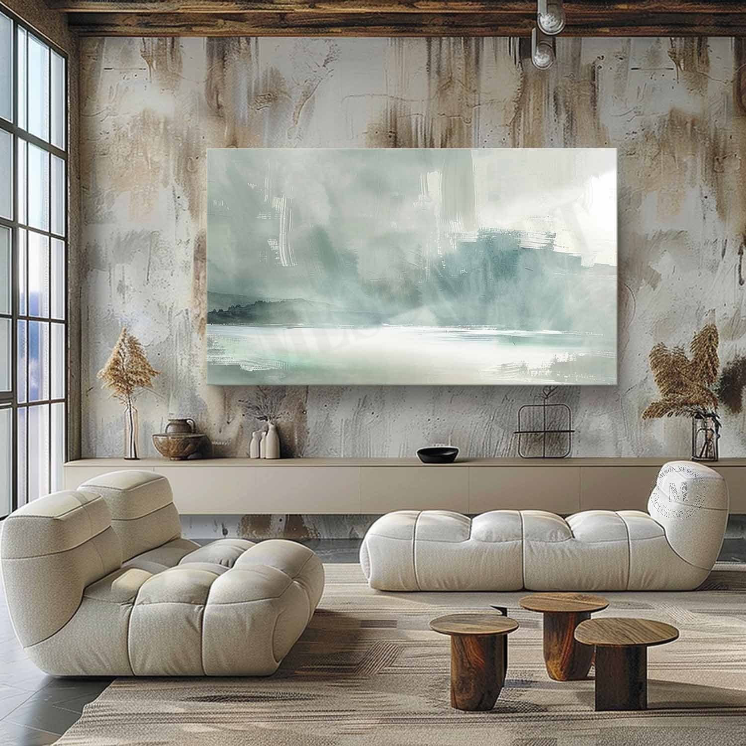 Large Green Landscape Canvas Art for Sale Wabi-Sabi Wall Art Green Landscape Painting