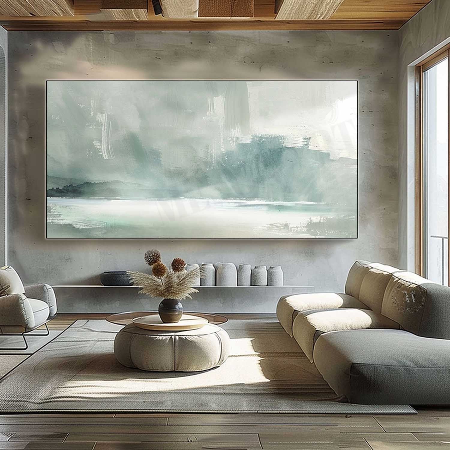 Large Green Landscape Canvas Art for Sale Wabi-Sabi Wall Art Green Landscape Painting