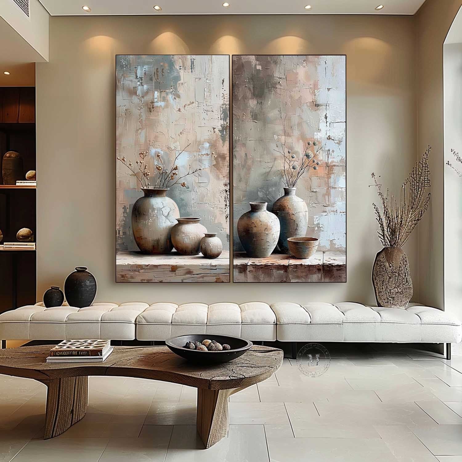 Set of 2 Large Clay Jar Vase Canvas Art for Sale Clay Jar Vase Artwork Clay Jar Still Life Painting