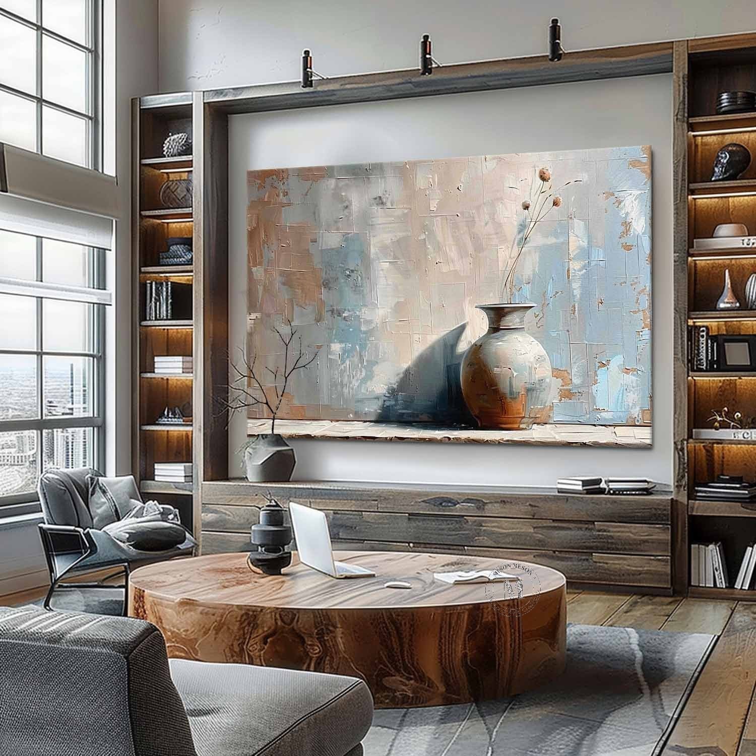 Large Clay Jar Vase Art for Sale Grey Pottery Jar Still Life Vase Painting Clay Jar Canvas Art