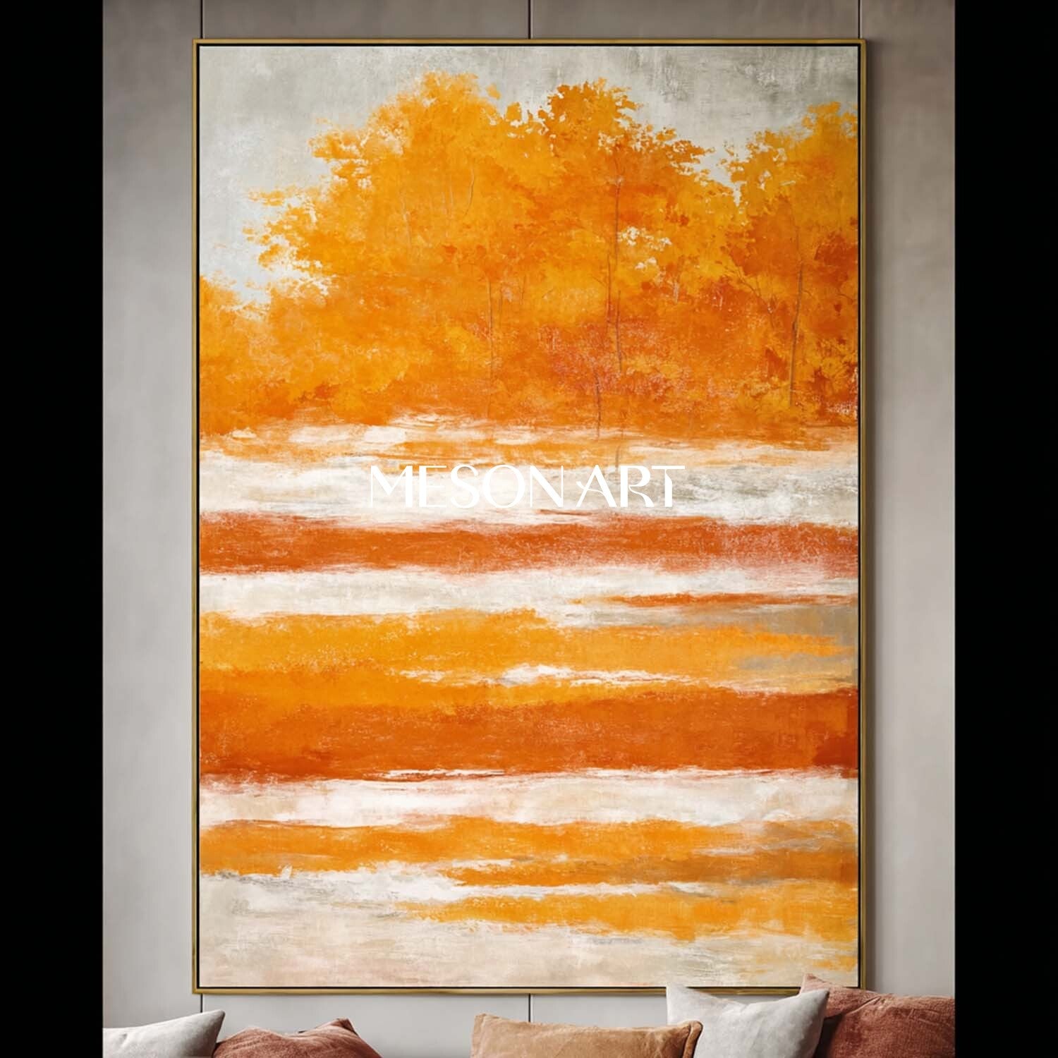 Modern Fall Wall Art Abstract Painting with Warm Autumn Colors