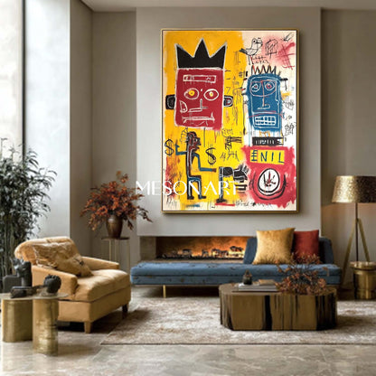 Yellow Urban Abstract Canvas Basquiat Large Street Art Bold Pop Canvas