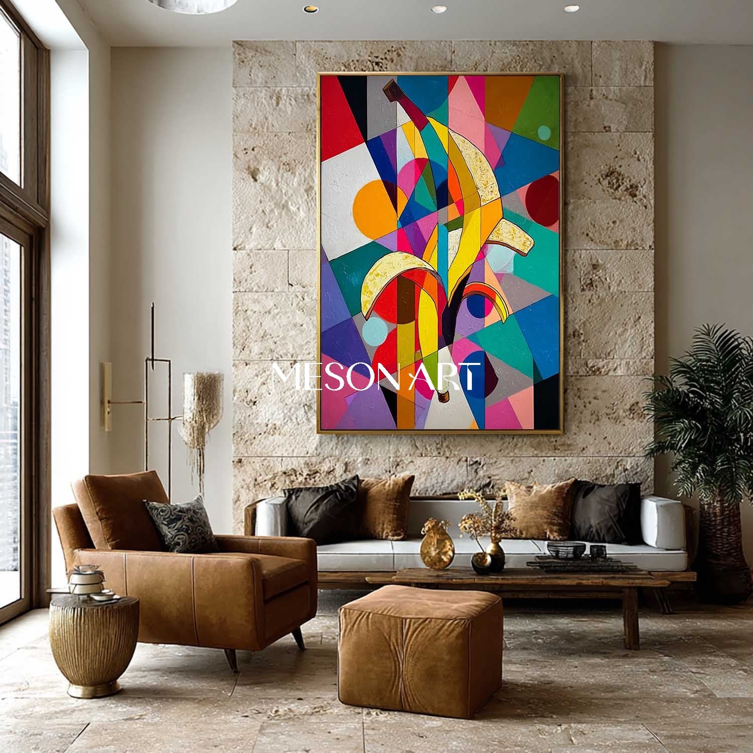 Modern Pop Art Banana Painting Vibrant Geometric Canvas Living Room