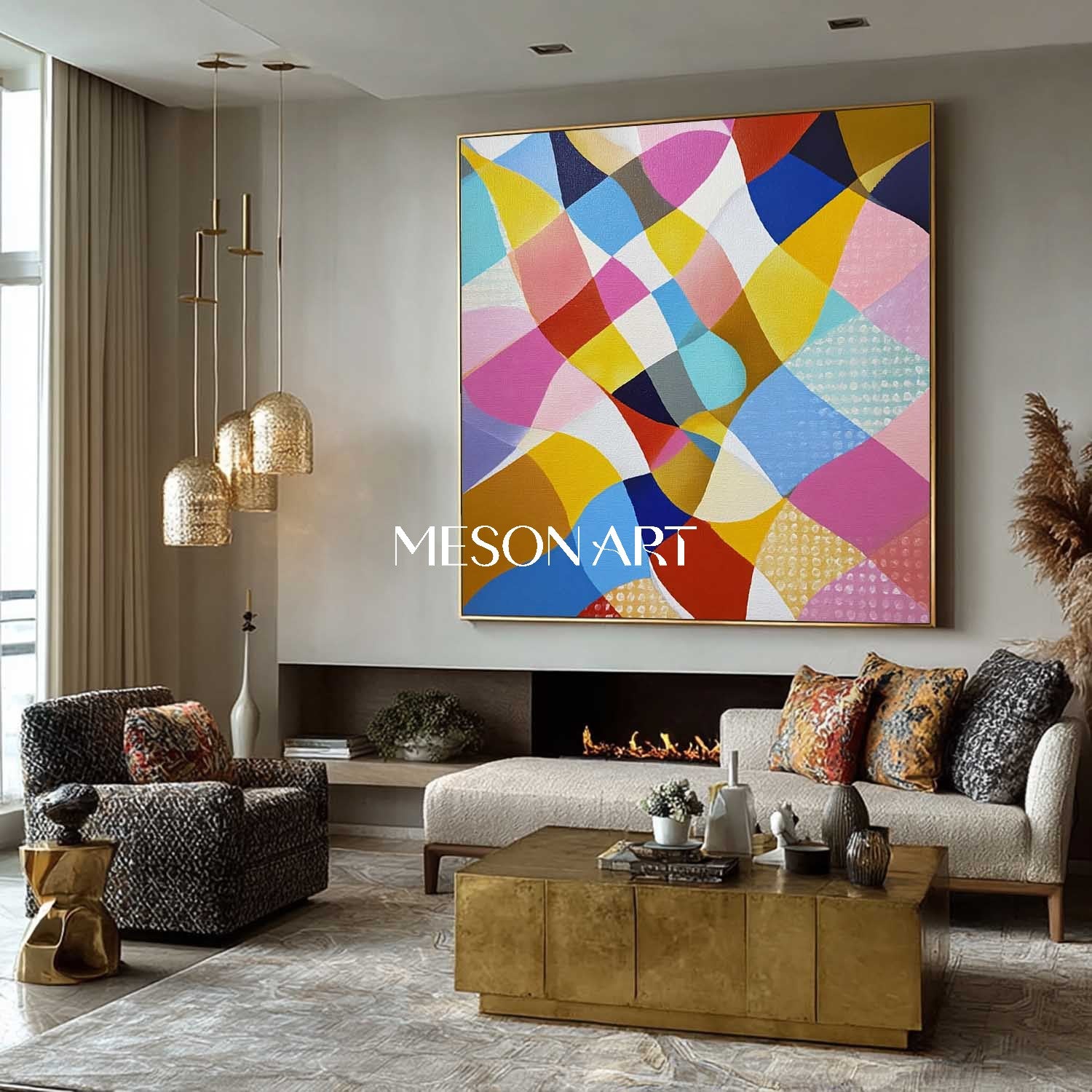 Colorful Geometric Abstract Wall Art Modern MidCentury Canvas Painting