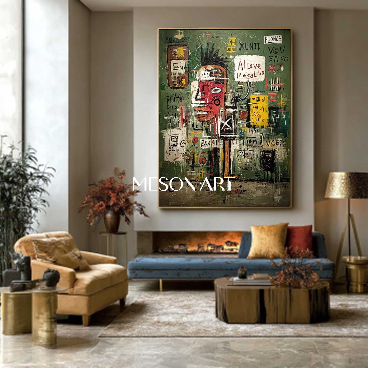 Abstract Graffiti Expressionist Painting Basquiat Inspired Wall Art