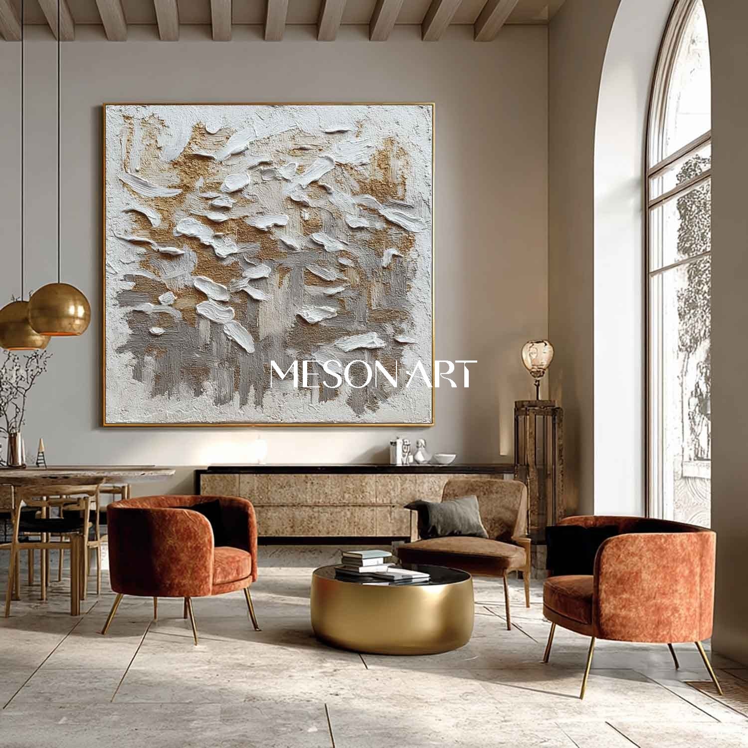 Wabi-Sabi Abstract Art Minimalist Gold Gray White Textured Canvas
