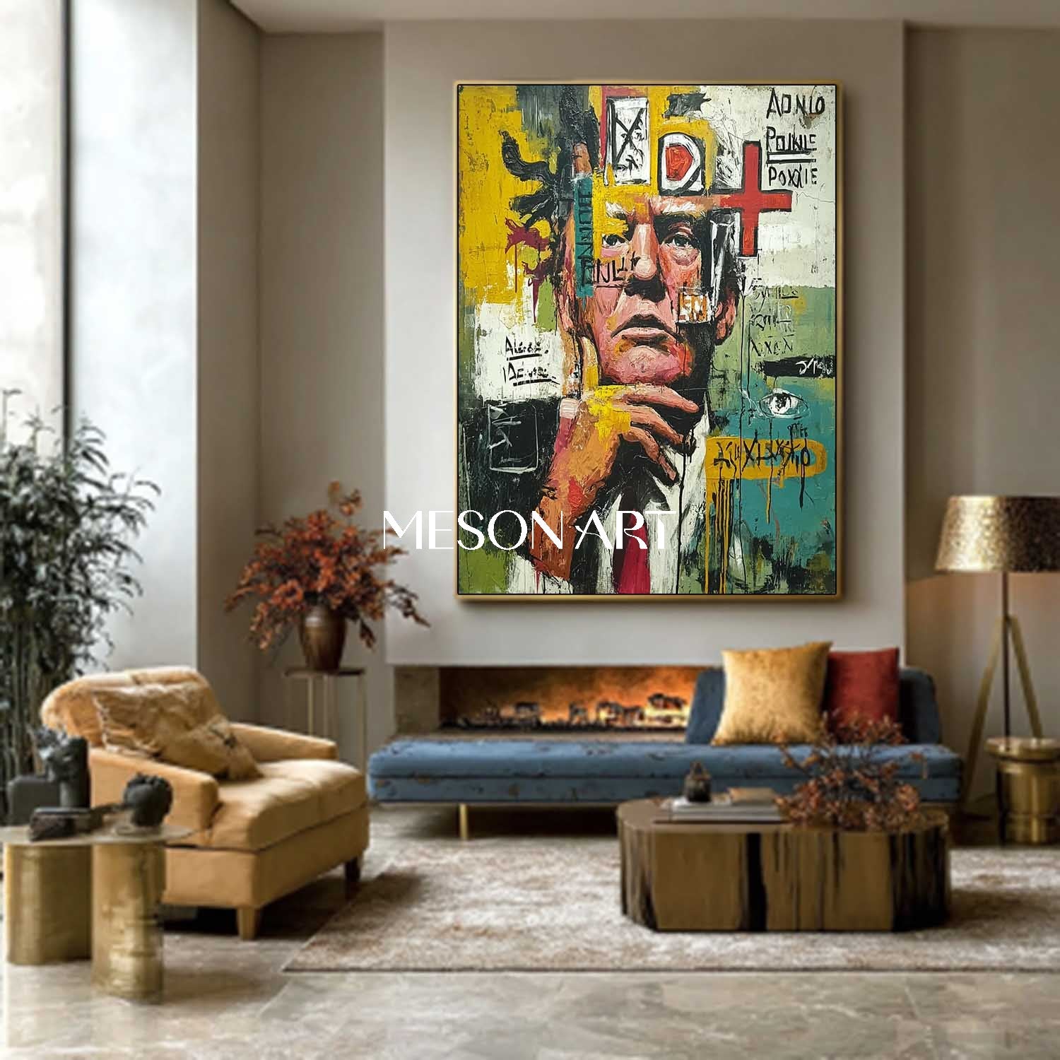 Buy Basquiat Style Abstract Portrait Painting Modern Graffiti Wall Art