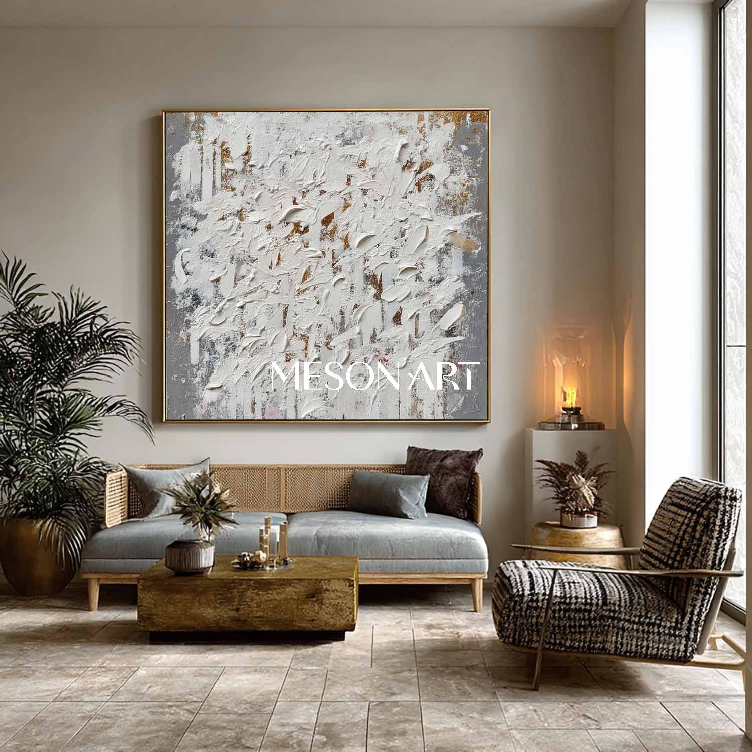Modern Wabi-Sabi Abstract Wall Decor Handmade Textured Grey White Canvas