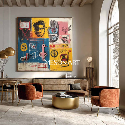 Basquiat Style Street Art Abstract Pop Canvas Modern Entryway Wall Decor
