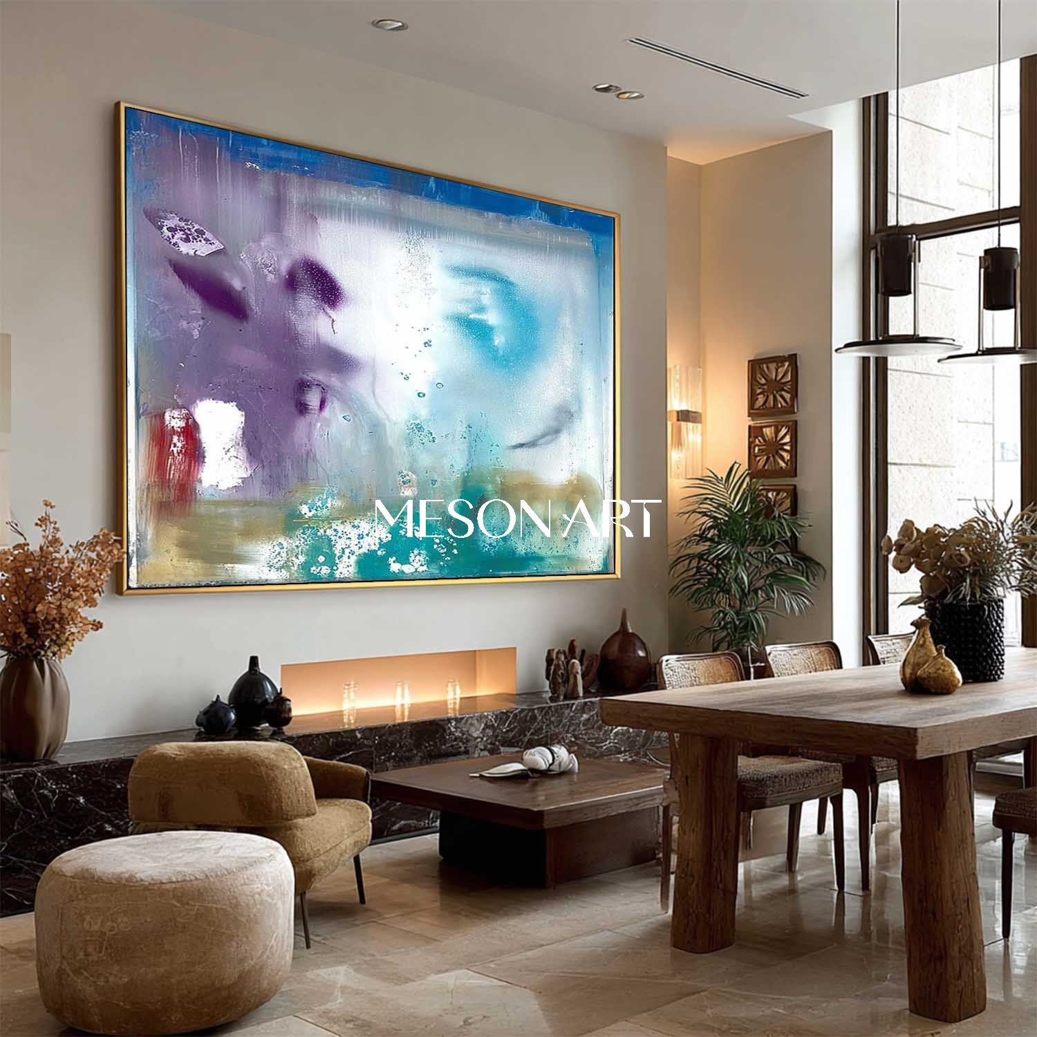 Light Blue Abstract Wall Art for Entryway Modern Canvas Art Wall Decor
