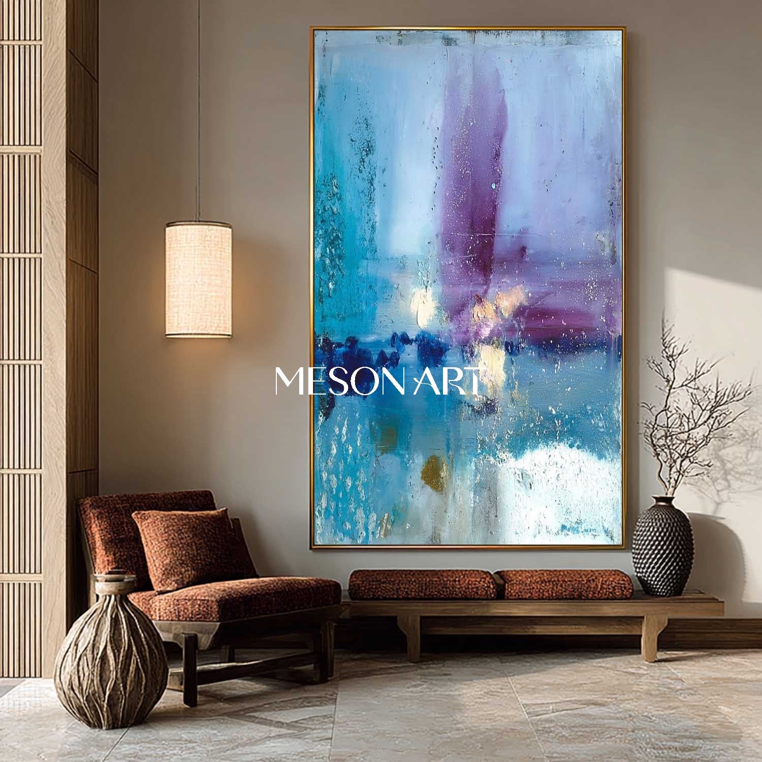 Large Corridor Blue Abstract Wall Art Blue Abstract Oil Painting