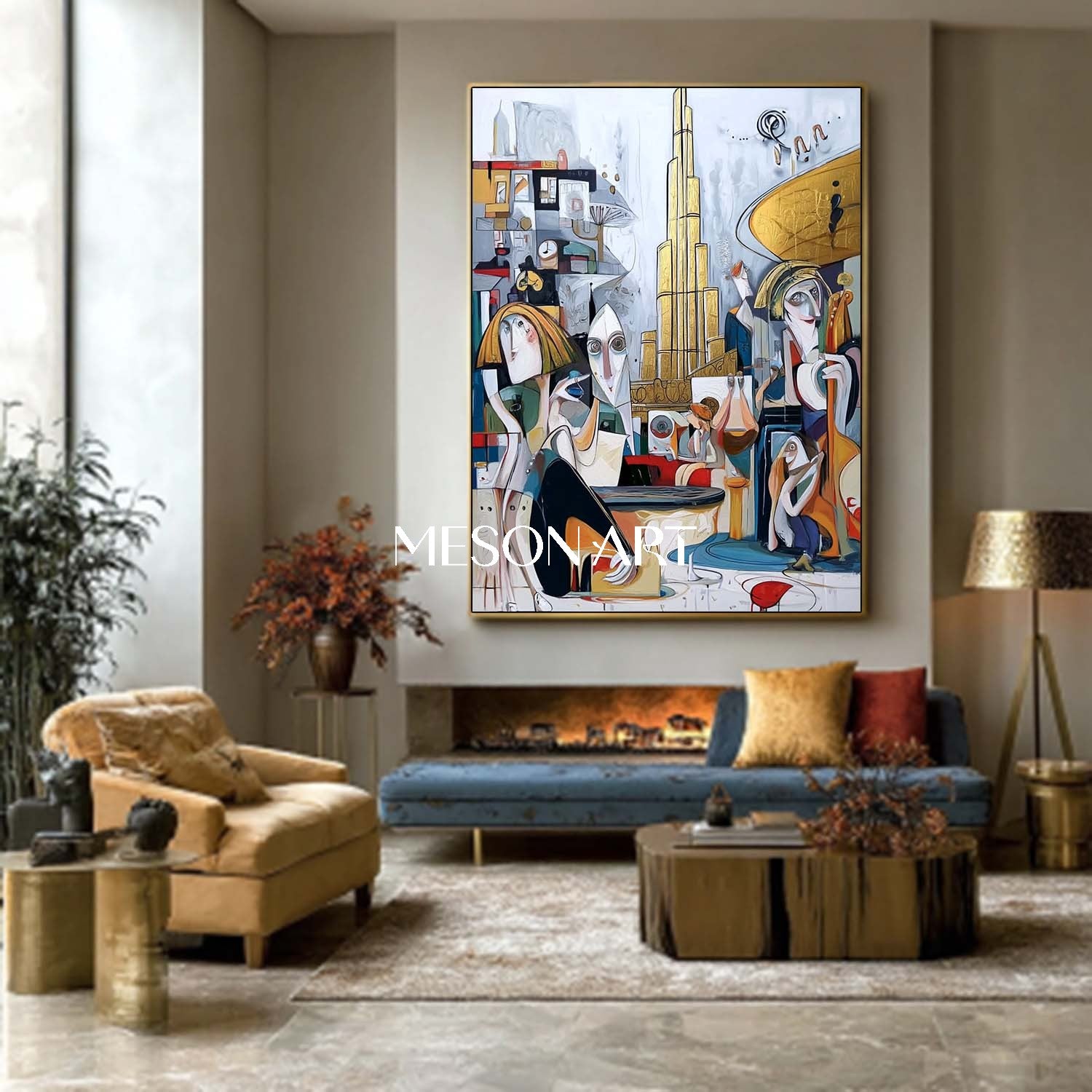 Colorful Cubism Figurative Abstract Painting Large Canvas Coffee Shop