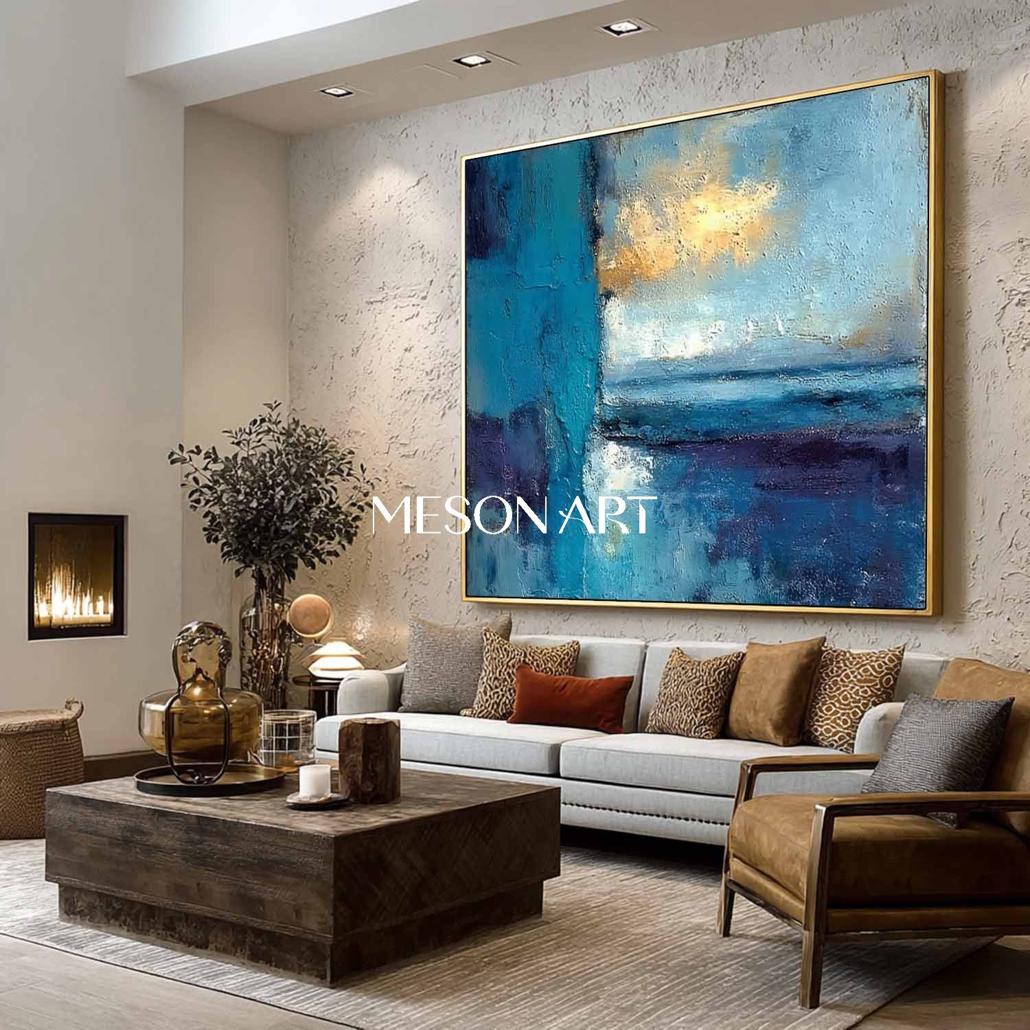 Blue Abstract Wall Painting for Living Room Blue Abstract Art for Sale