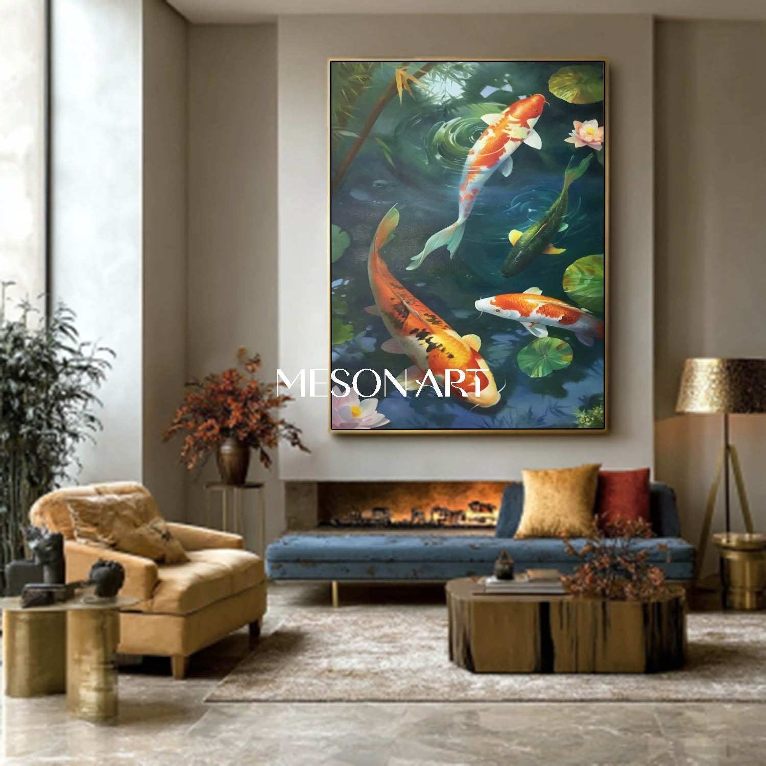 Multi Koi Fish Art Feng Shui Painting of Luck Hand-Painted Wall Decor