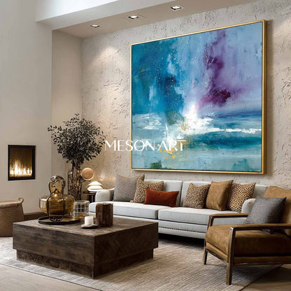 Large Living Room Blue Abstract Wall Art Decor Blue Abstract Oil Painting