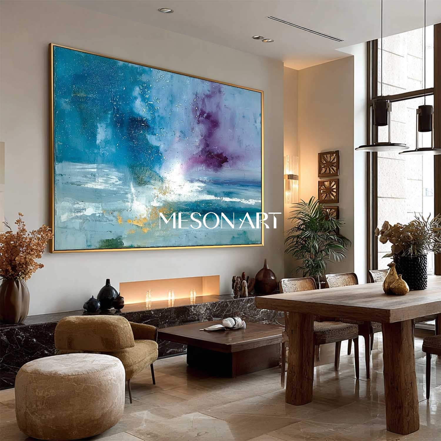 Large Living Room Blue Abstract Wall Art Decor Blue Abstract Oil Painting