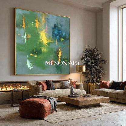 Vibrant Green Forest Painting Large Abstract Nature Art Living Room