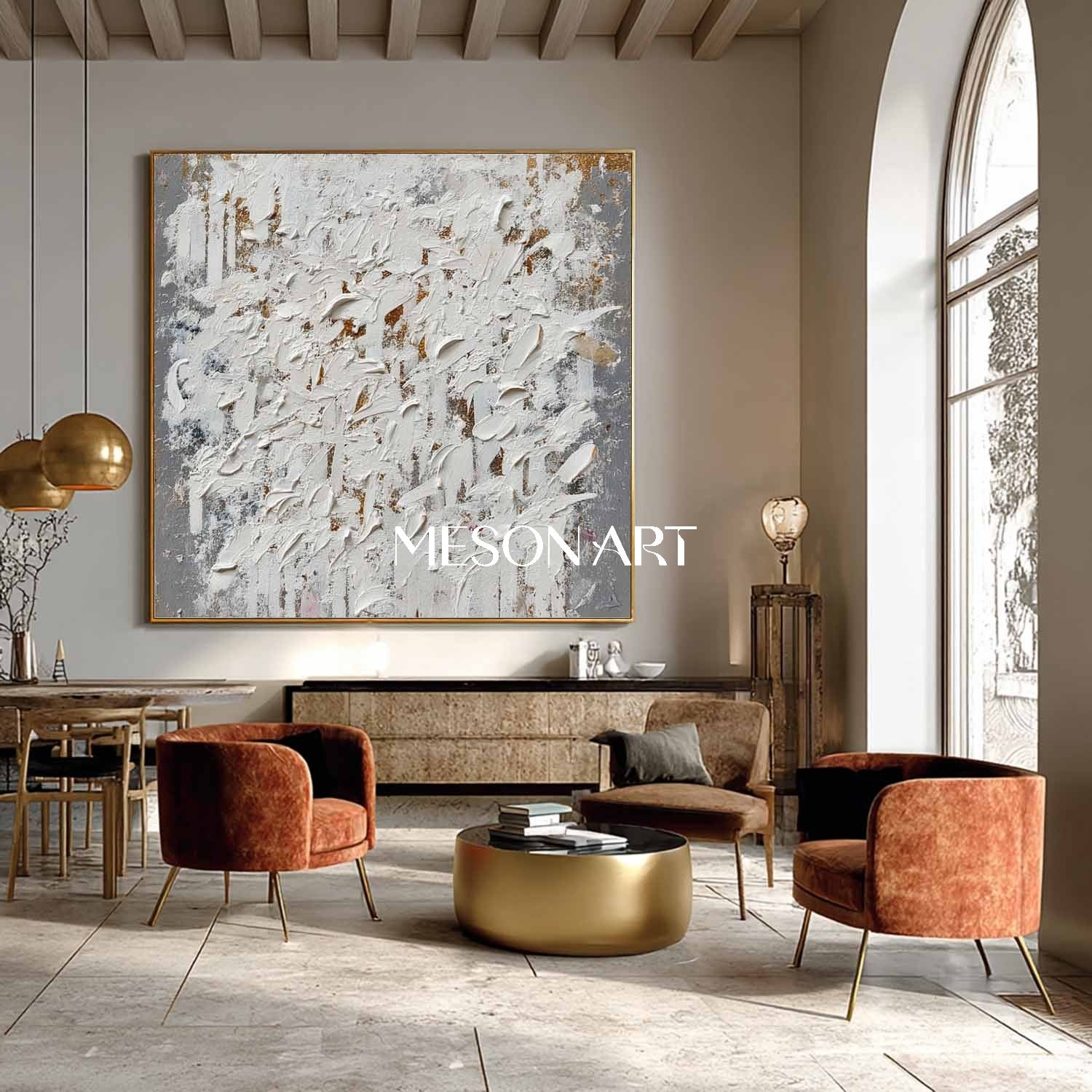 Modern Wabi-Sabi Abstract Wall Decor Handmade Textured Grey White Canvas