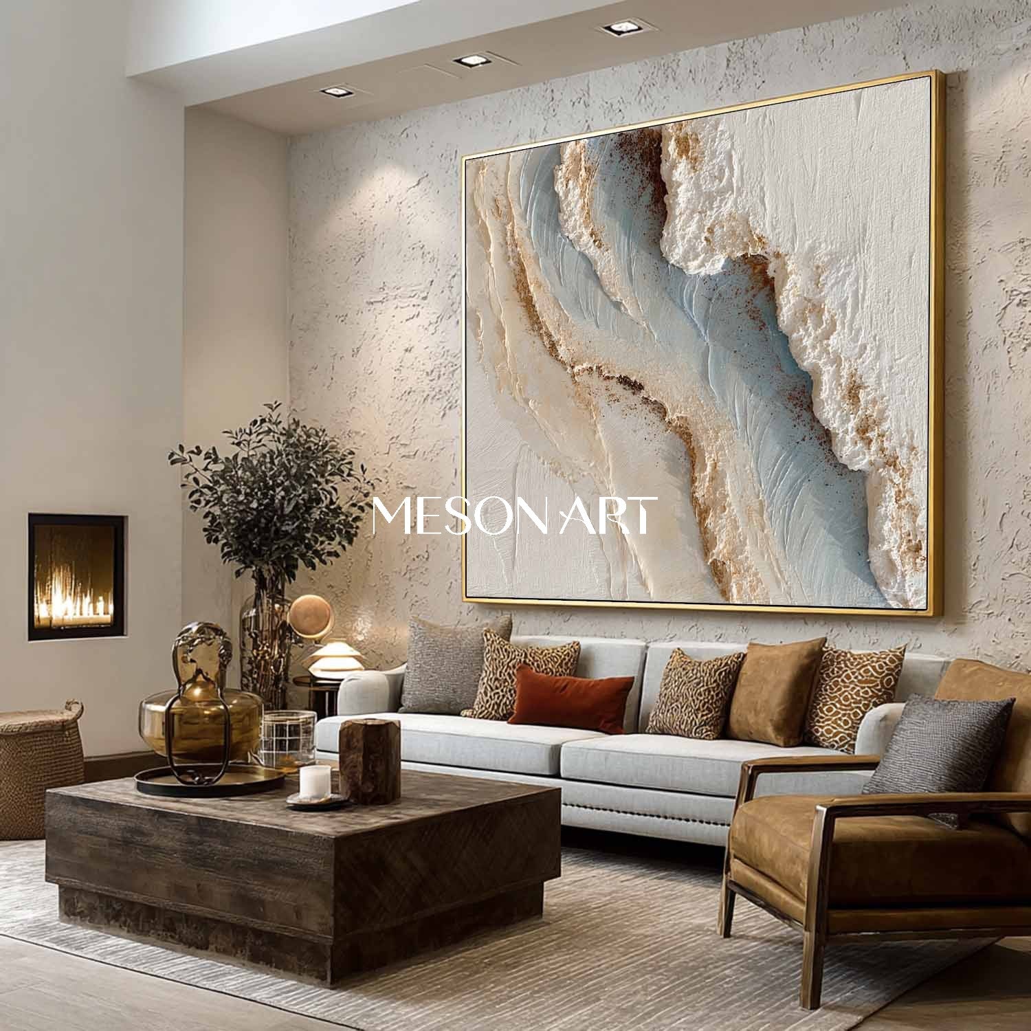 3D White Wave Texture Painting Wave Texture Wall Art for Living Room