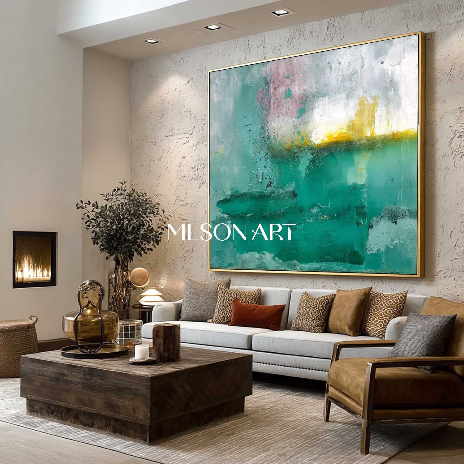 Buy Green Abstract Art Fireplace Sage Green Canvas Wall Decor Painting