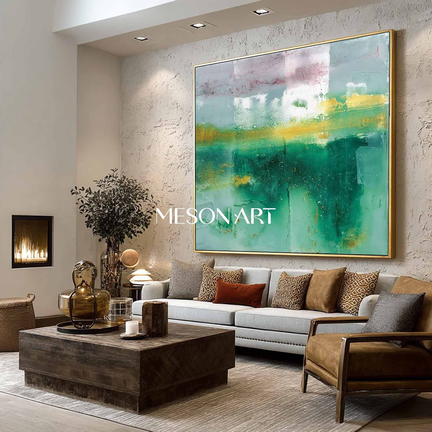 Turquoise Green Abstract Painting for Entryway Turquoise Canvas Wall Art