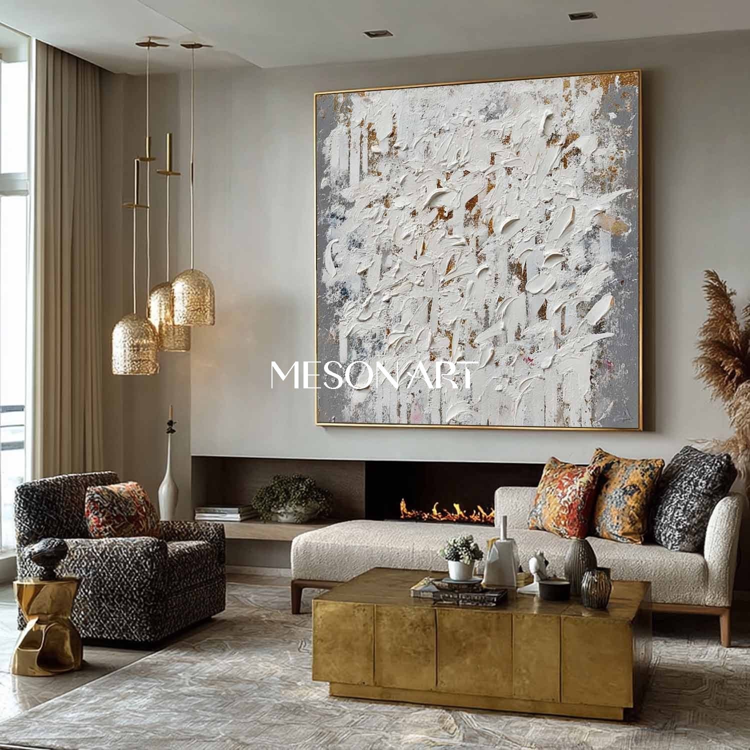 Modern Wabi-Sabi Abstract Wall Decor Handmade Textured Grey White Canvas