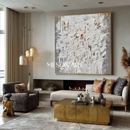 Modern Wabi-Sabi Abstract Wall Decor Handmade Textured Grey White Canvas
