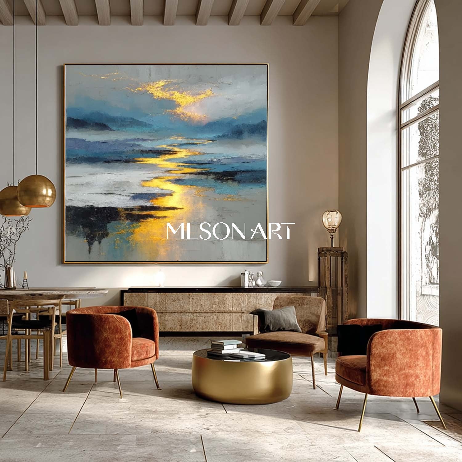 Shop Large Modern Blue Mountain Landscape Canvas Reflection Wall Art