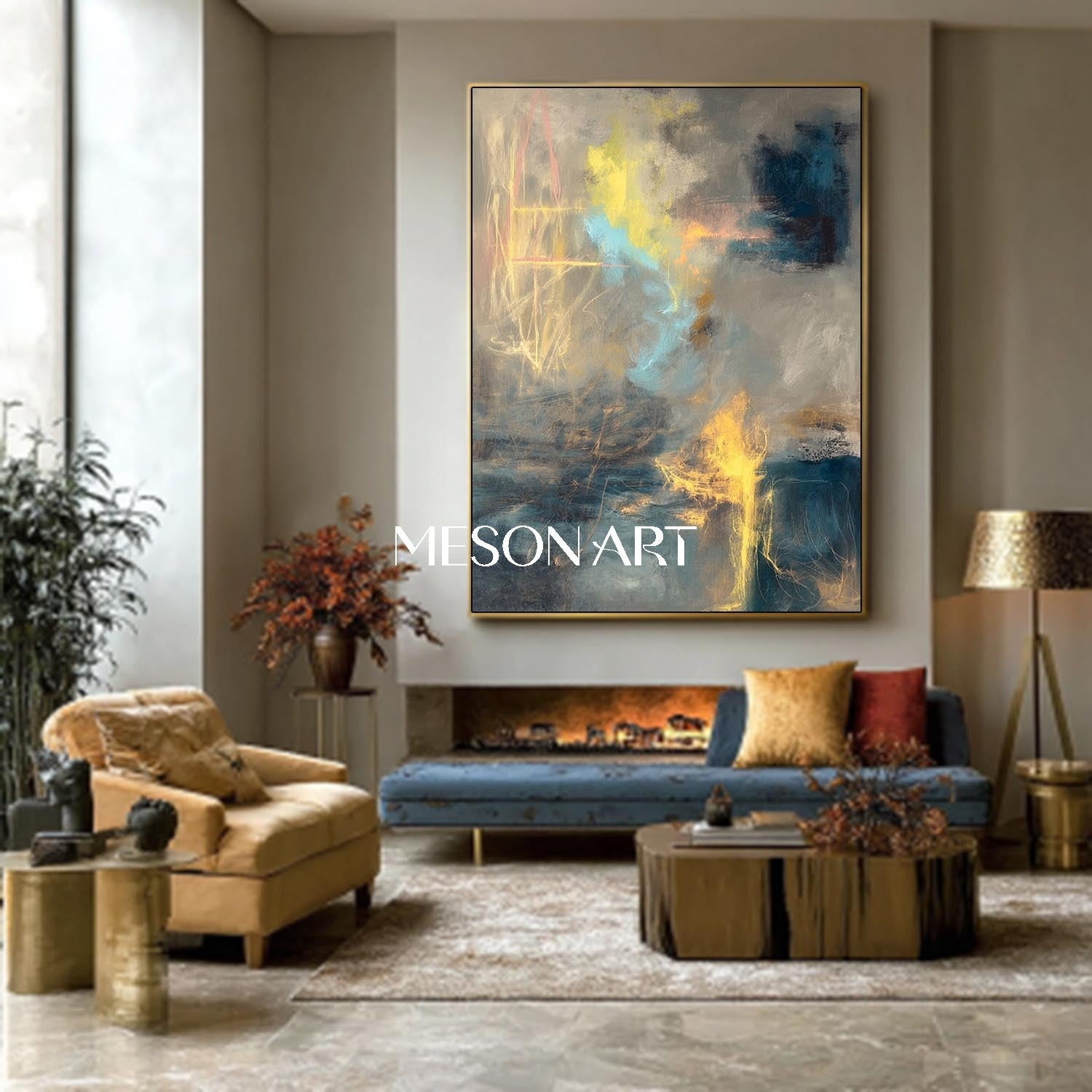 Abstract Art Contemporary Colorful Textured Canvas Painting Hallway