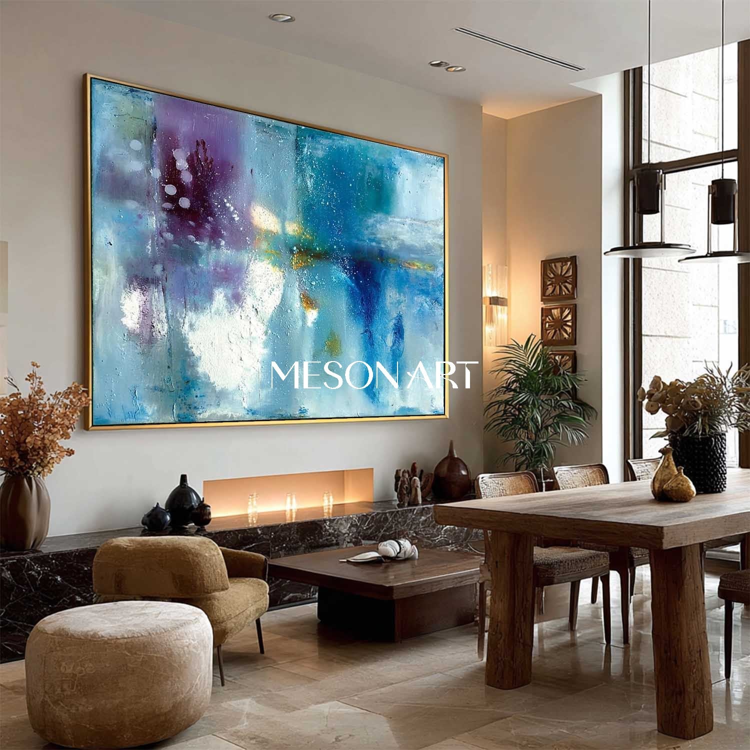 Large Blue Abstract Wall Decor Modern Blue Abstract Oil Paintings for Sale
