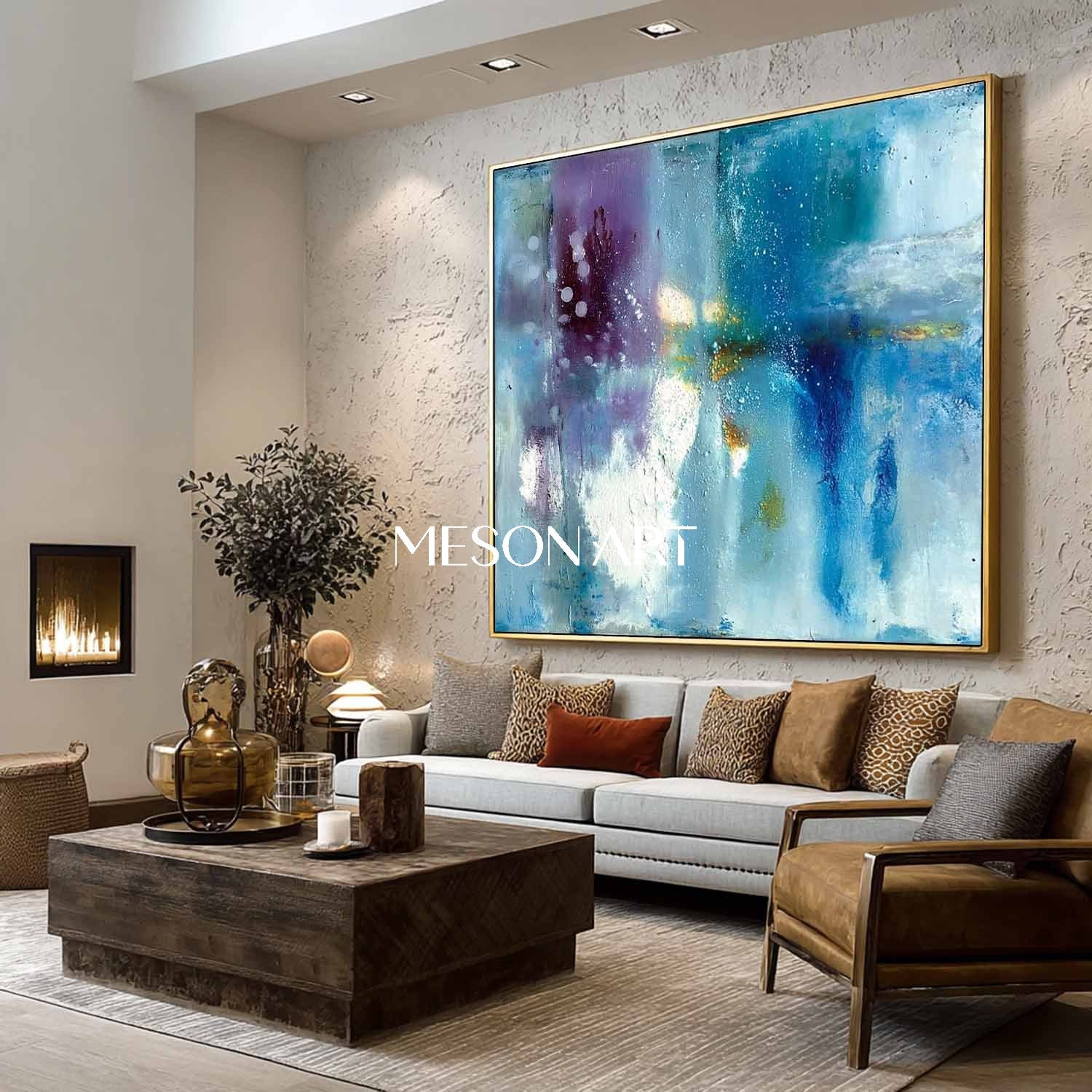 Large Blue Abstract Wall Decor Modern Blue Abstract Oil Paintings for Sale