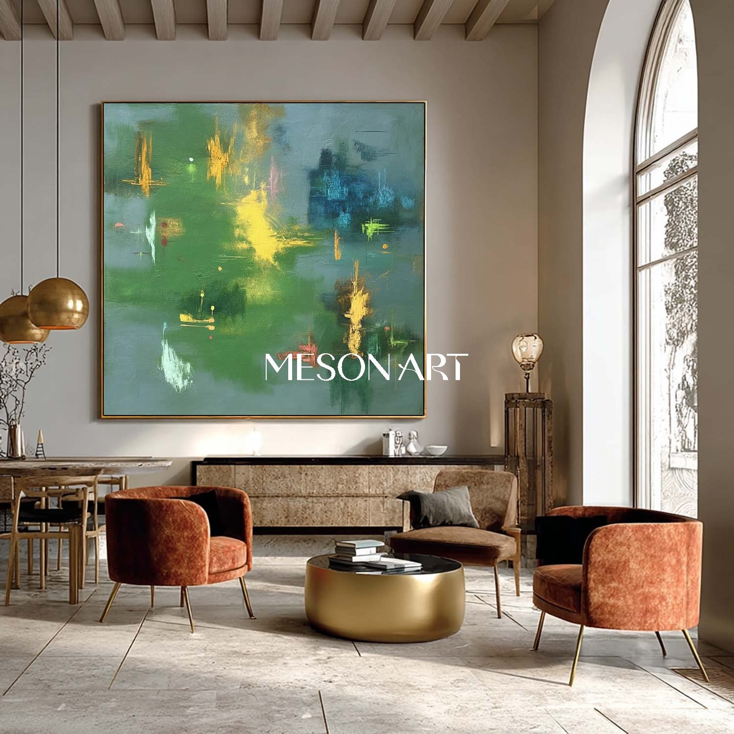 Vibrant Green Forest Painting Large Abstract Nature Art Living Room