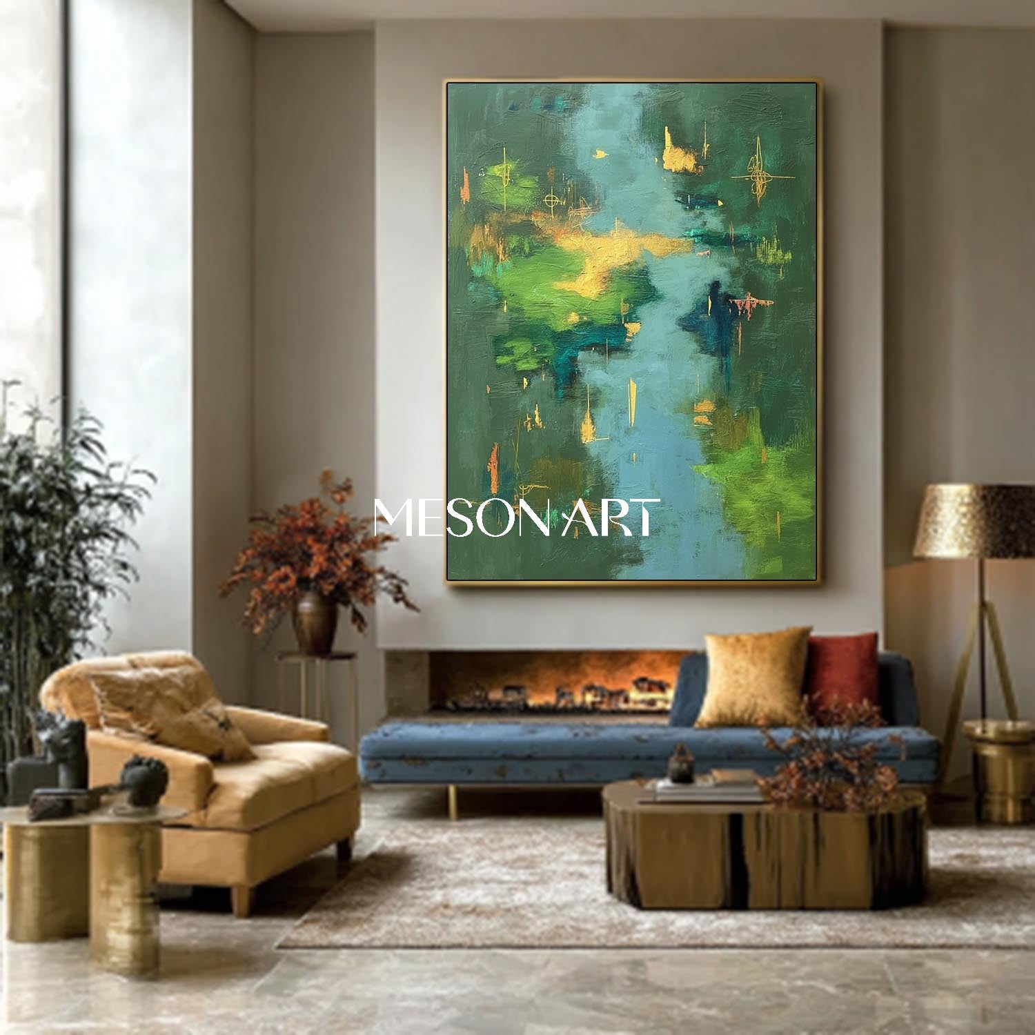 Vibrant Landscape Canvas Green Abstract Painting Large Forest Wall Art