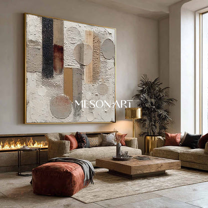 Minimalist Textured Large Beige Canvas Hand-Painted Plaster Wall Art
