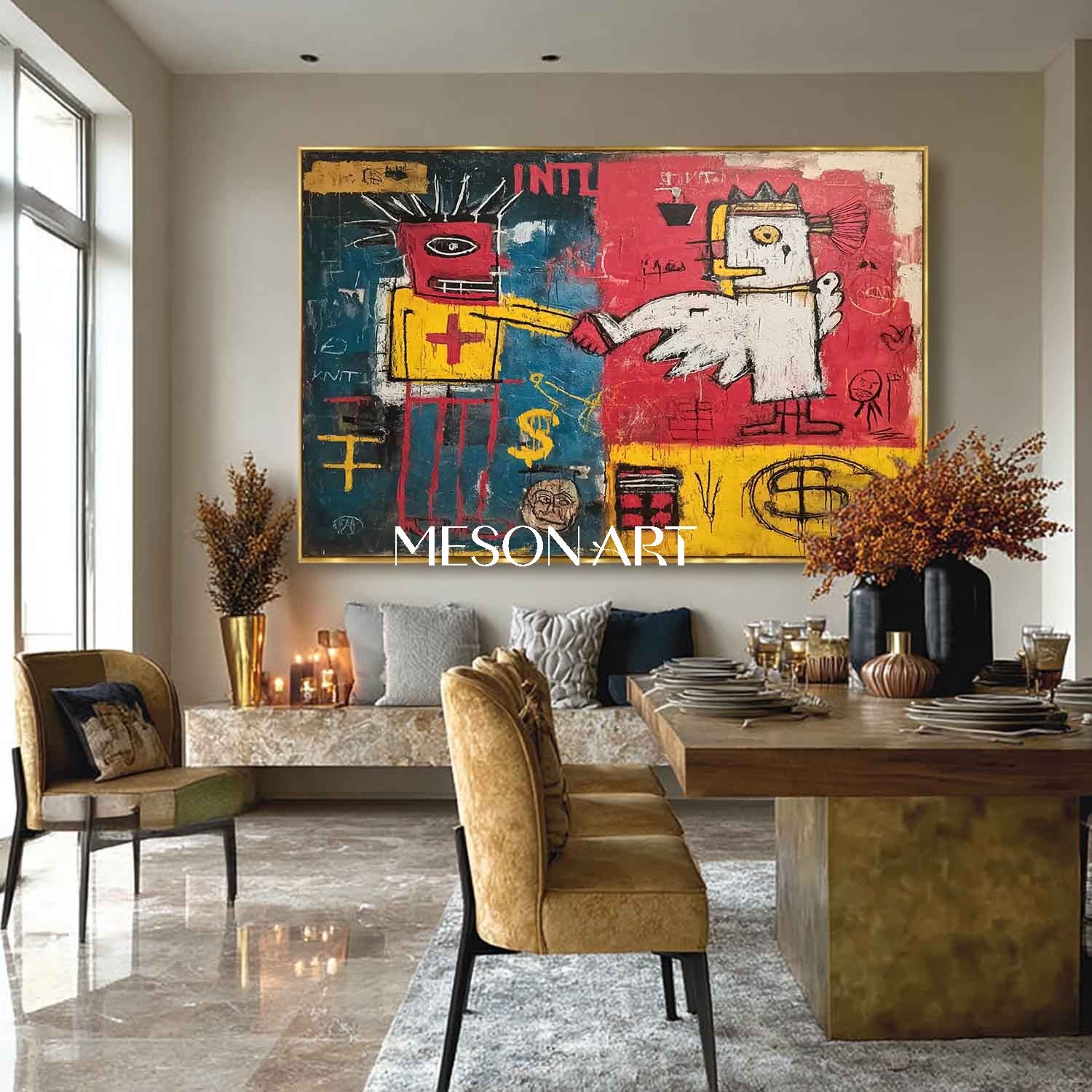 Basquiat Style Urban Pop Art Canvas Painting Bold Colors Wall Decor