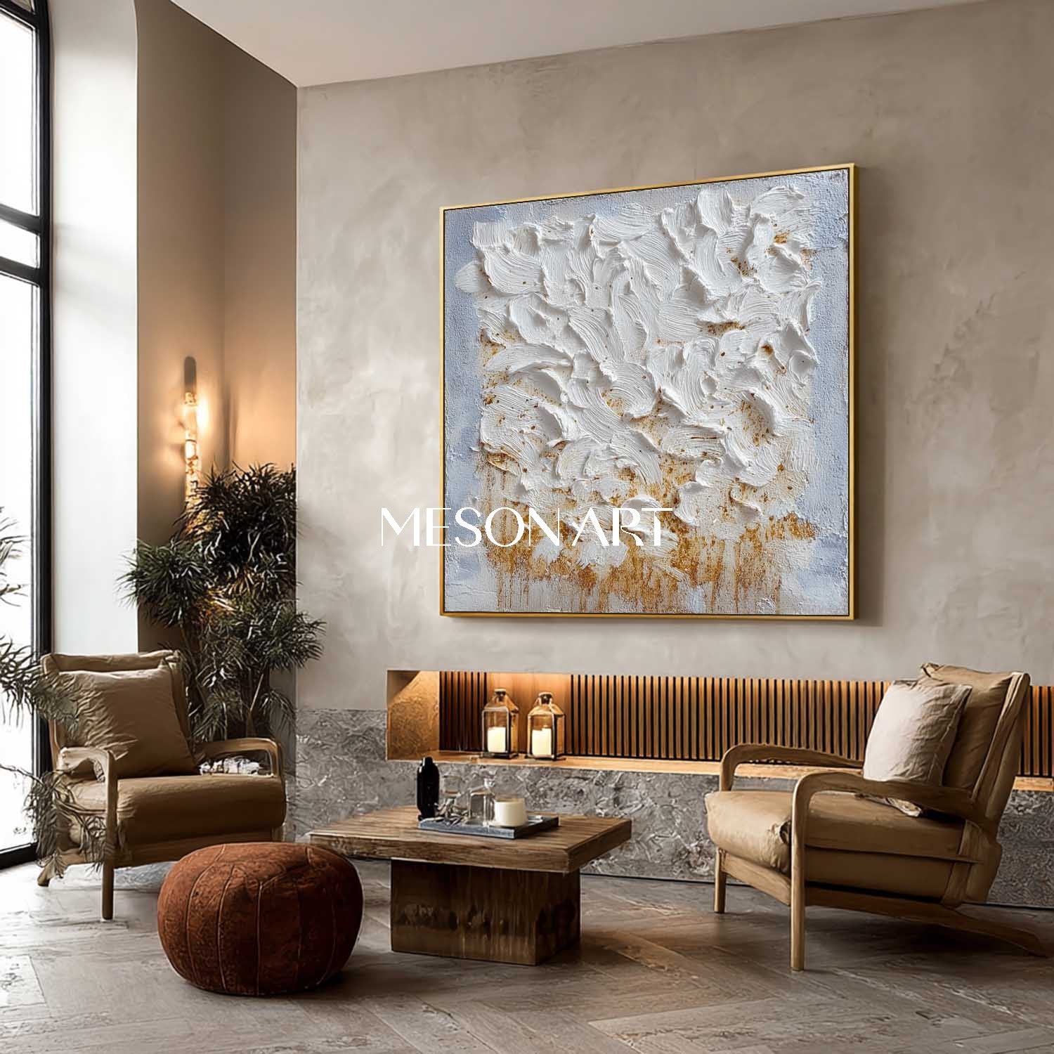 Handmade Square Modern Plaster Abstract Art Textured Canvas Bathroom