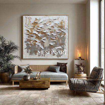Wabi-Sabi Abstract Art Minimalist Gold Gray White Textured Canvas