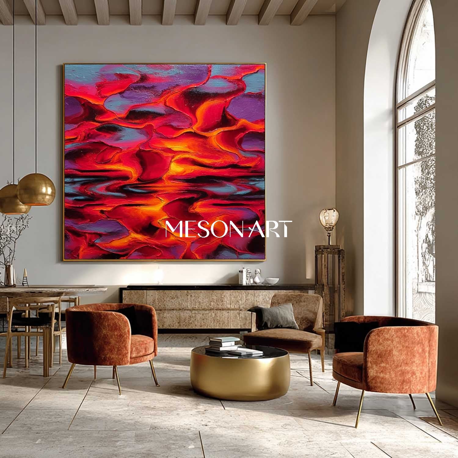 Bold Red Abstract Expressionist Painting Canvas for Contemporary Decor