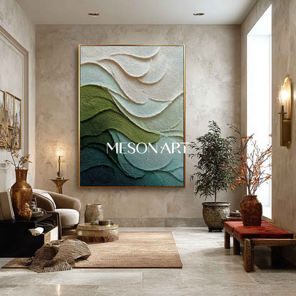 Large 3D Dark Green Abstract Texture Canvas Wall Art for Living Room Decor