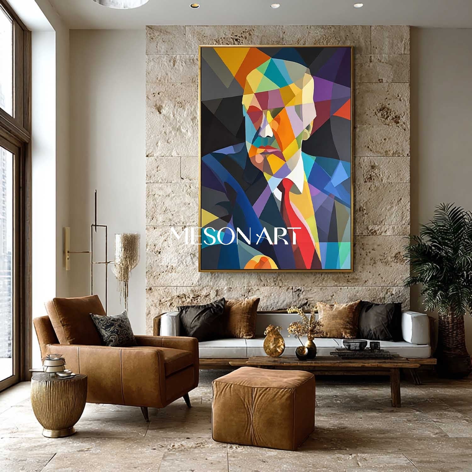 Cubist Pop Art Portrait Painting Contemporary Color Block Artwork