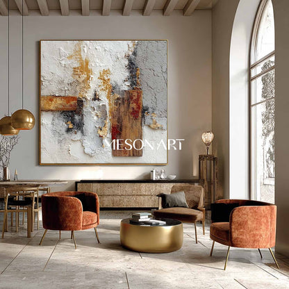 Modern Plaster Texture Square Abstract Painting Wall Art Entryway