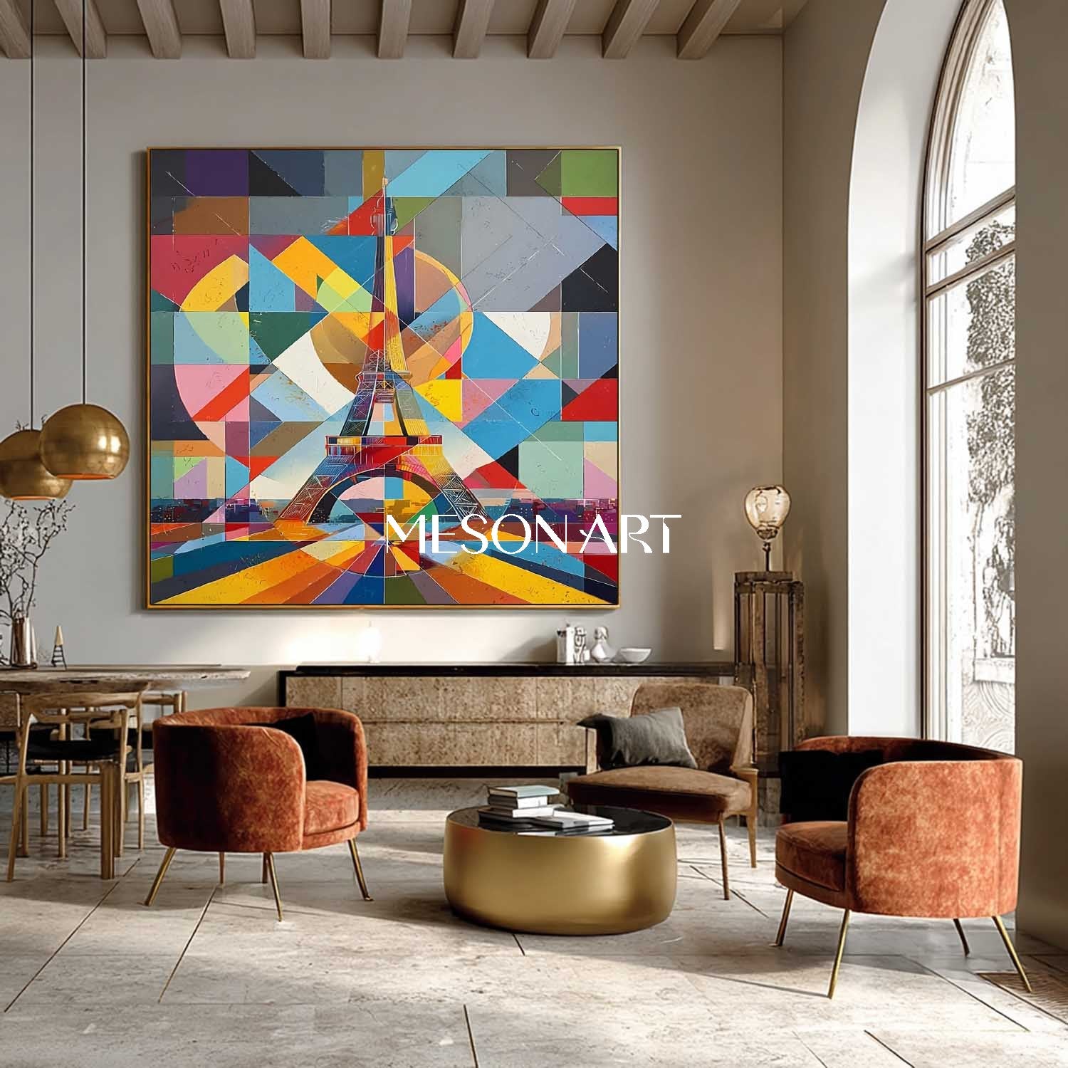 Colorful Eiffel Tower Wall Art Modern Geometric Abstract Oil Painting