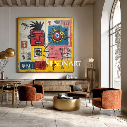 Large Urban Graffiti Canvas Yellow Handmade Statement Wall Art On Sale