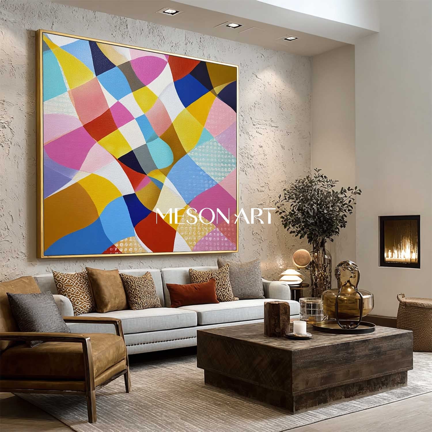 Colorful Geometric Abstract Wall Art Modern MidCentury Canvas Painting