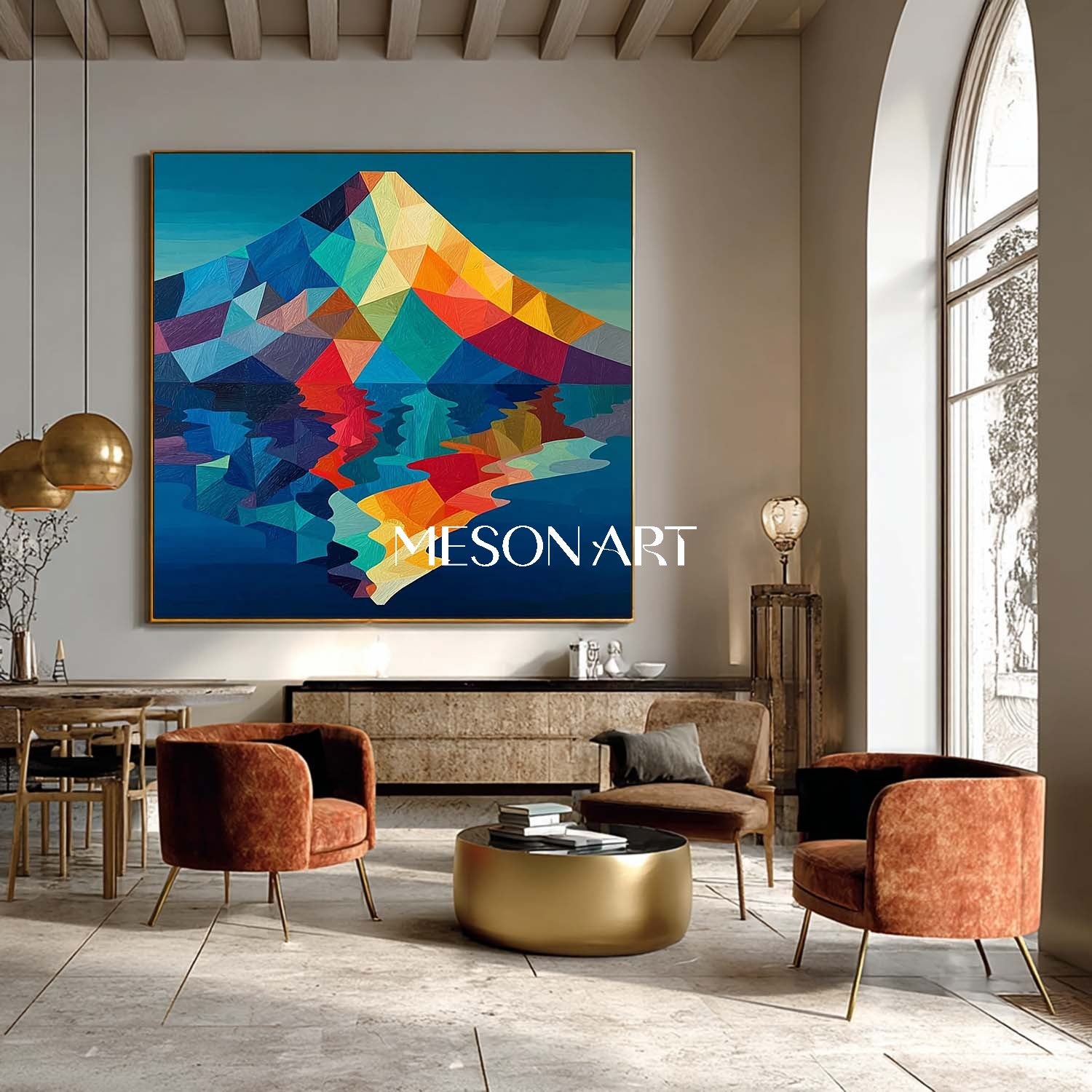 カラフルな幾何学的な山の壁アート抽象的な風景キャンバス絵画 – MesonArt