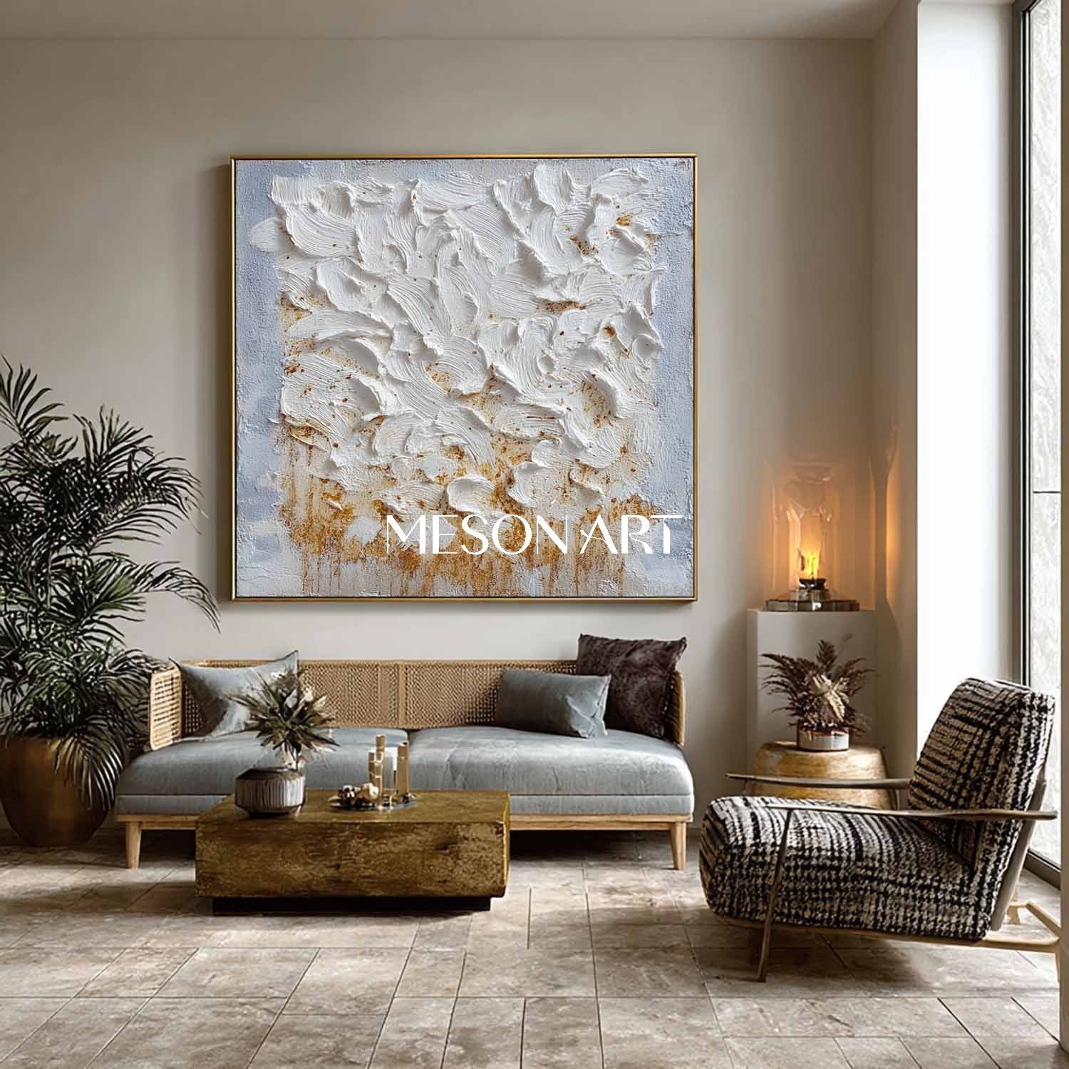 Handmade Square Modern Plaster Abstract Art Textured Canvas Bathroom