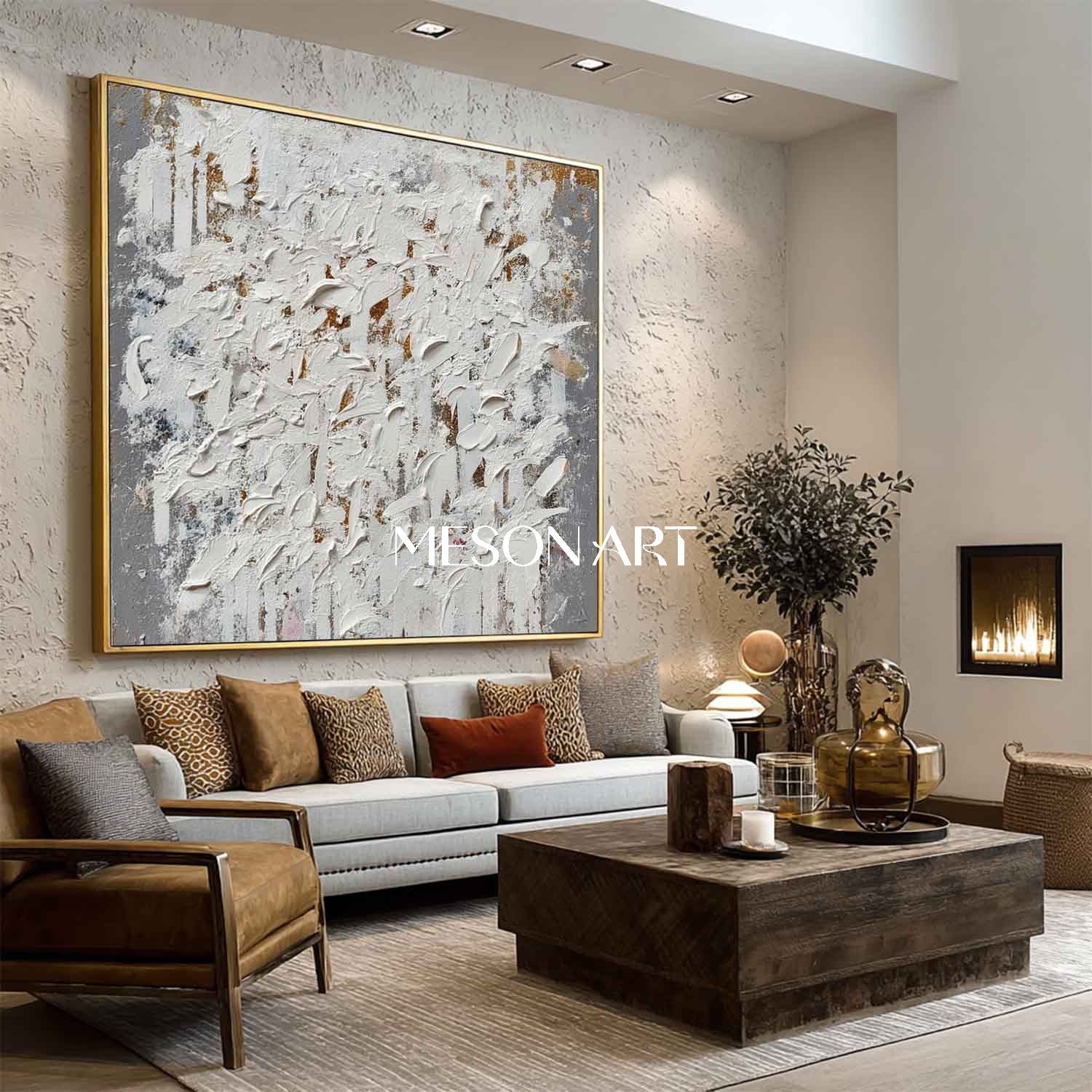 Modern Wabi-Sabi Abstract Wall Decor Handmade Textured Grey White Canvas