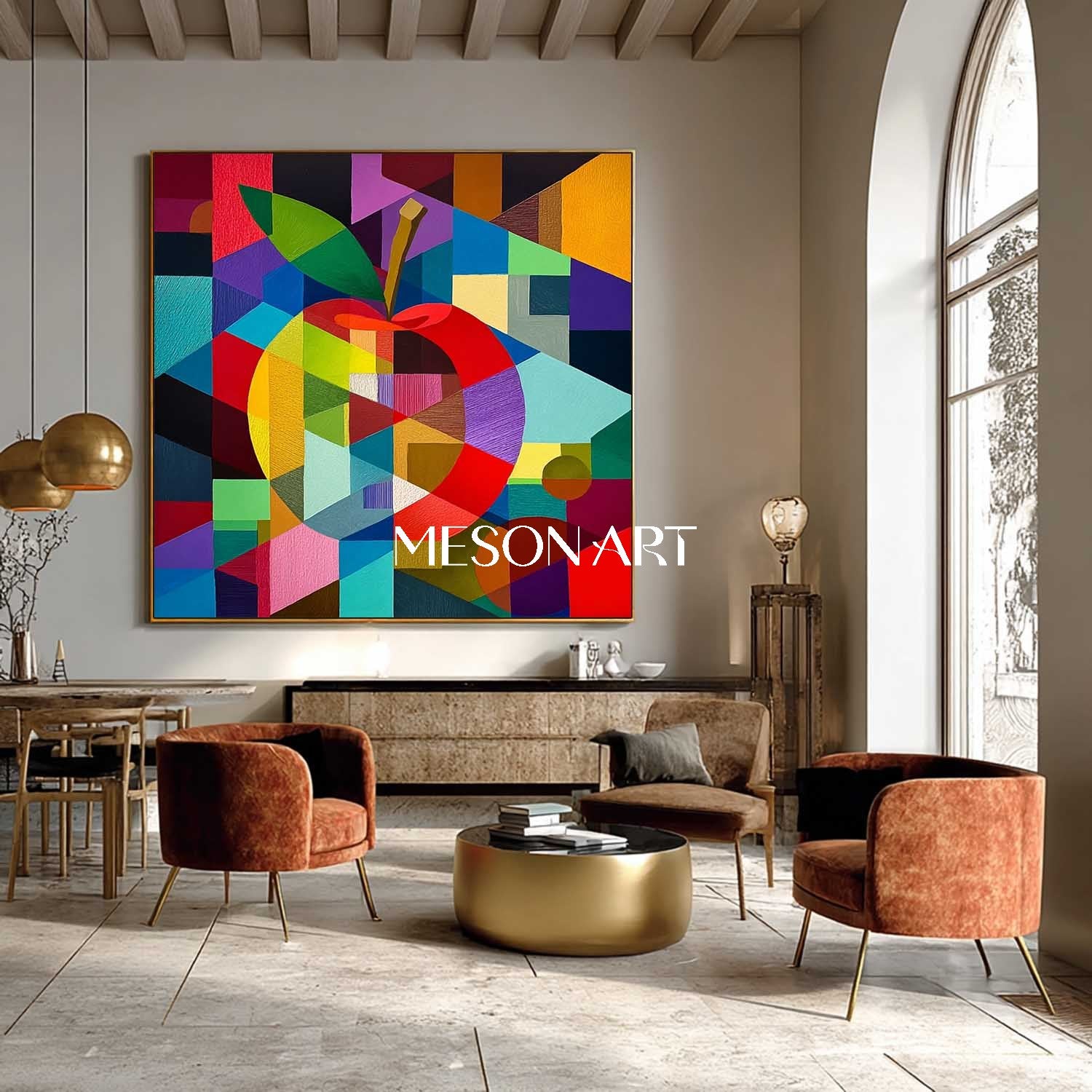 Colorful Geometric Apple Wall Art Modern Abstract Pop Canvas Painting