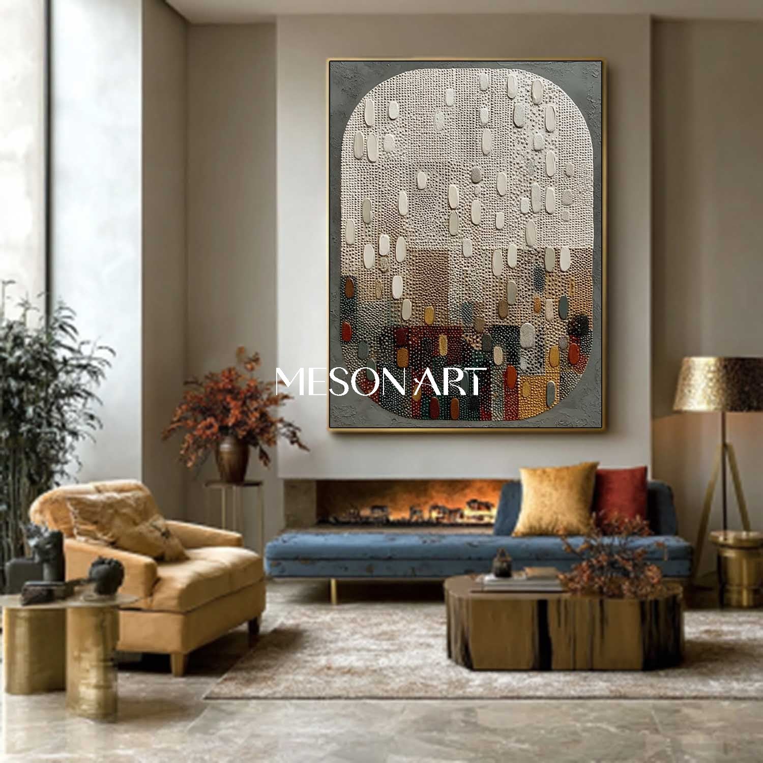 Contemporary Wabi-Sabi Textured Wall Art Colorful Neutral Square